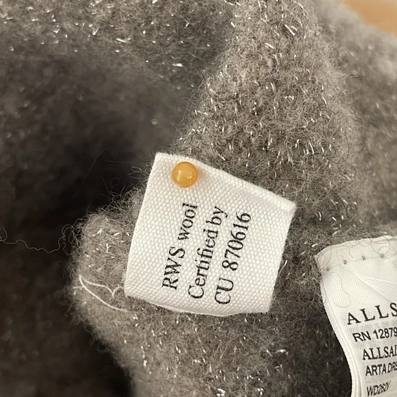 All Saints Turtleneck Gray Metallic Cropped Sweater  Side Slits Size XS - Picture 7 of 9